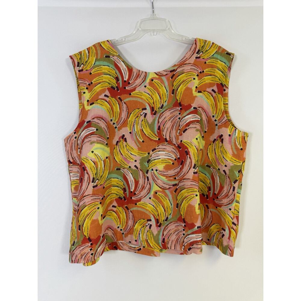 FOIL Linen Tunic Top Womens Sz 12 NZ Banana Print Sleeveless Artwear Resort